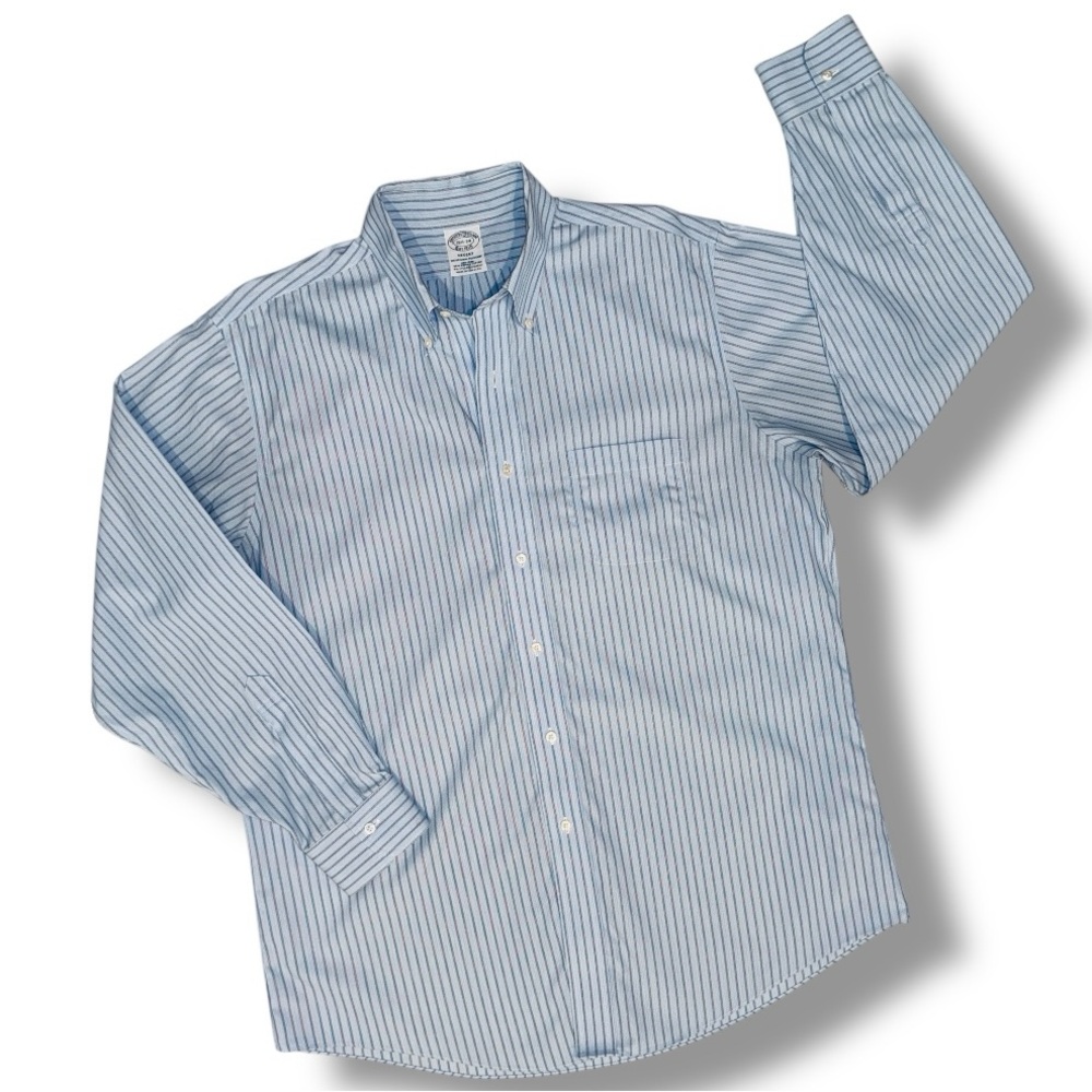 Brooks Brothers Regent Button-Down Shirt 16.5-34 Blue Stripe Non-Iron